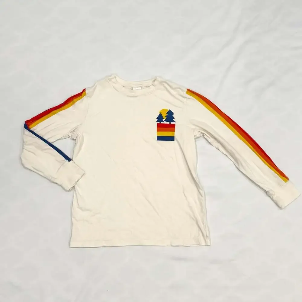 Hanna Andersson Off White Retro Rainbow Stripe Graphic Long Sleeve Shirt
